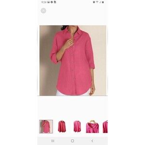 Soft Surroundings Pink 100% Linen Button Down Tunic Shirt Top Size Small